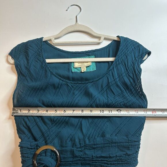 Anthropologie Moulinette Soeurs Dress 6 Midi Textured Teal Asymmetrical Hem - Picture 9 of 9